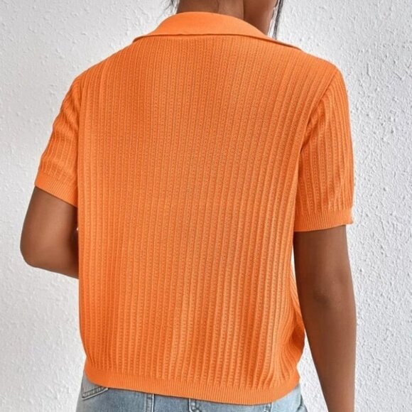 Contemporary Collared Knit Top Orange - Picture 3 of 5
